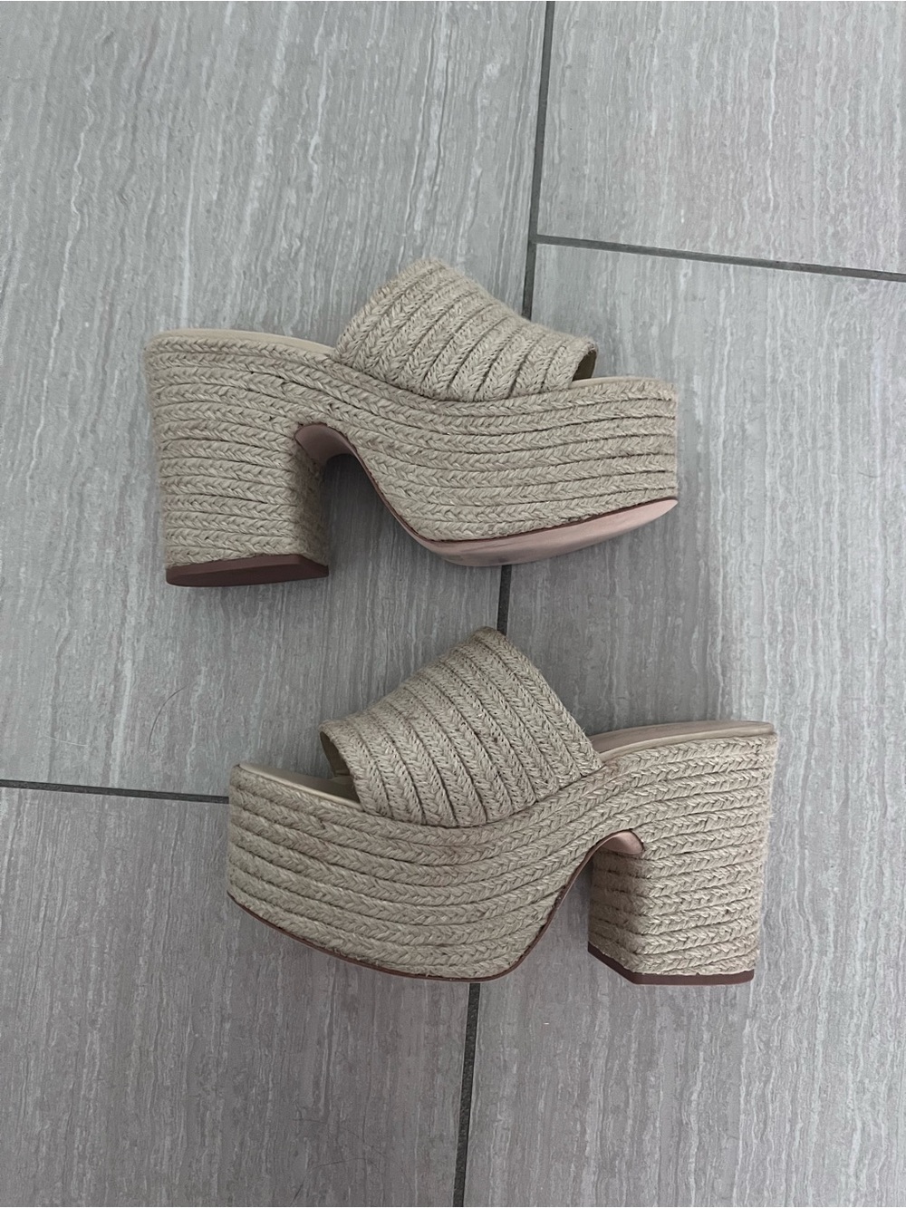 Saks Fifth Avenue Beige Woven Platform Slide Sandals - NEVER WORN
